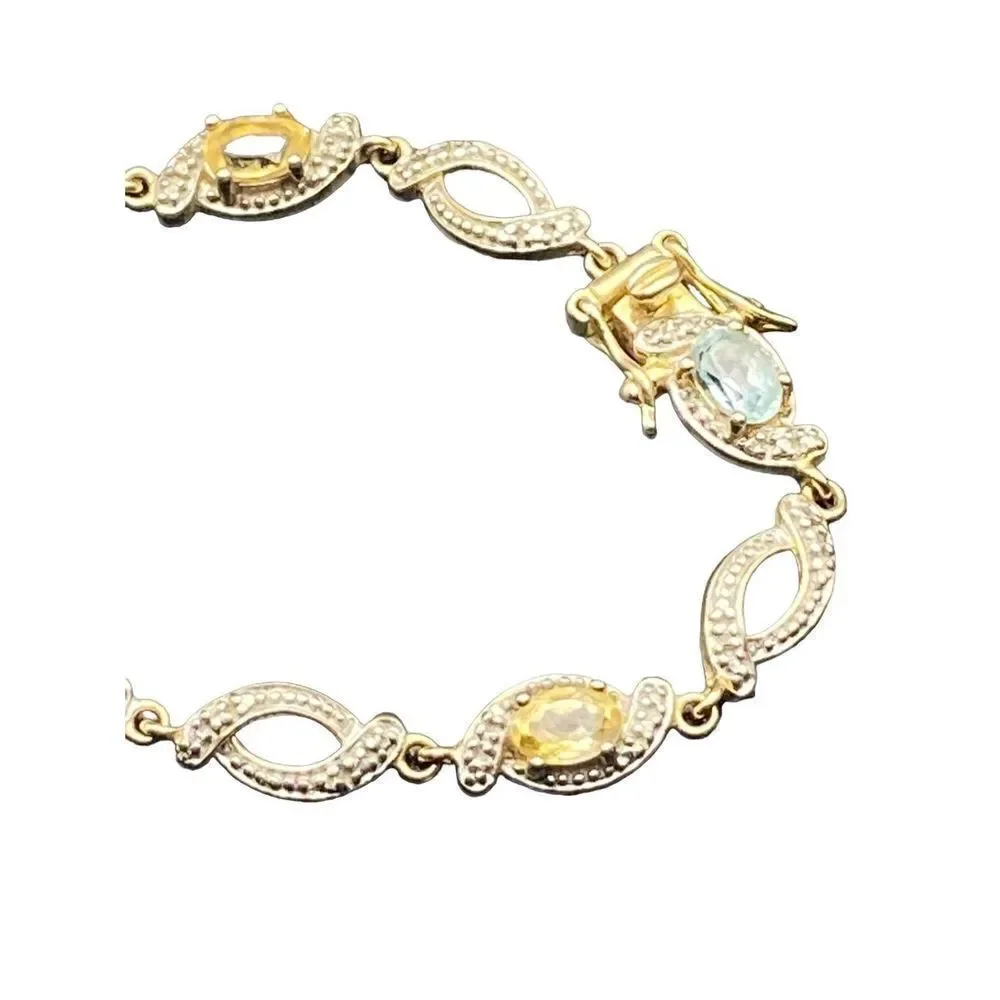Ross Simons 925 Vermeil Amethyst Peridot Topaz Diamond Accent Bracelet
